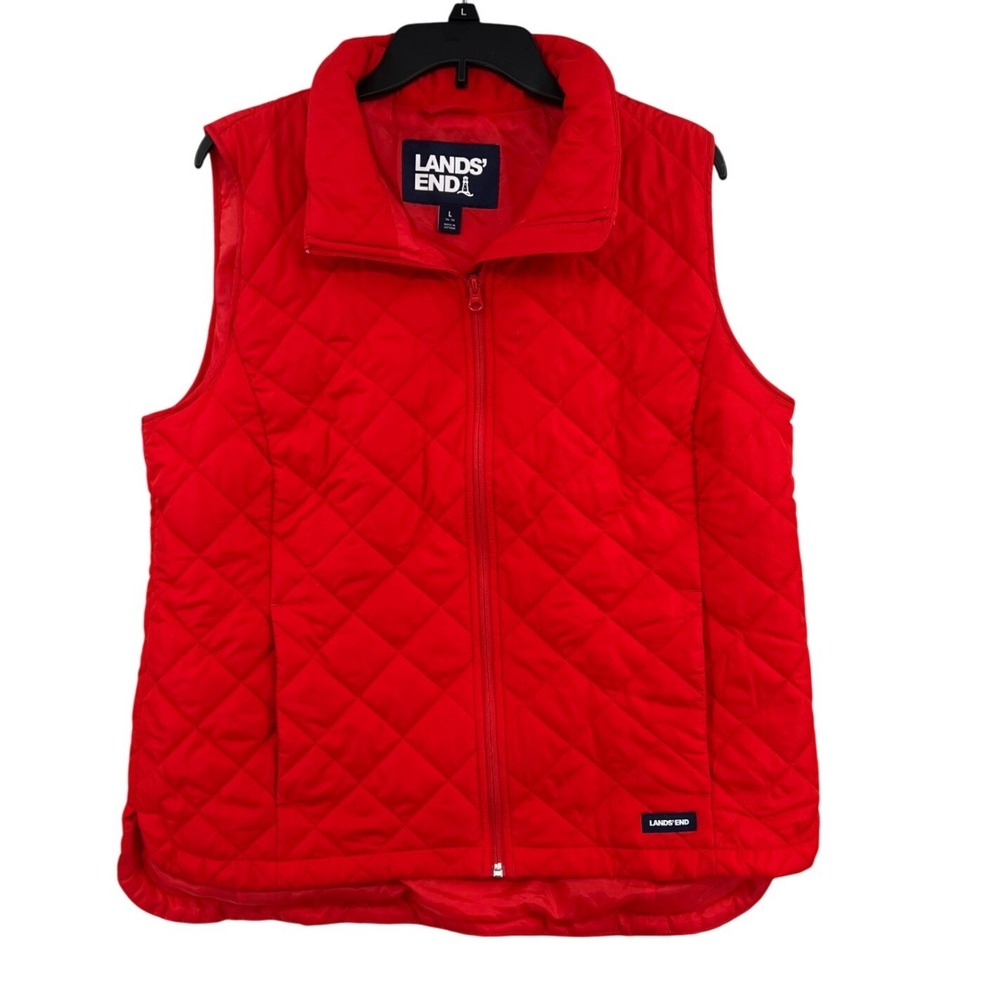 Lands' End Quilted Puffer Vest Size L 14-16 Red Diamond Stitch Gorpcore Preppy